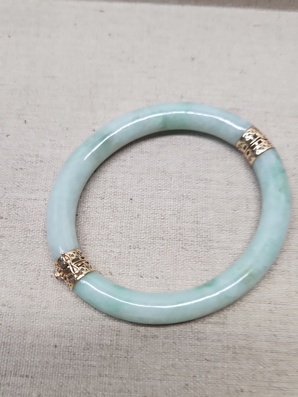 Michelle ALBALA 14KT GOLD Green Jade Bangle Bracelet